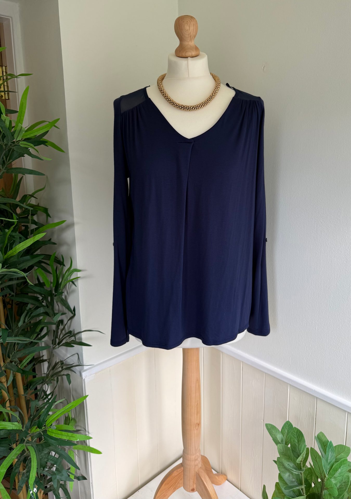 George Navy Blue Tunic Top/ Blouse with Sheer Detail, BNWT. UK Size 12.