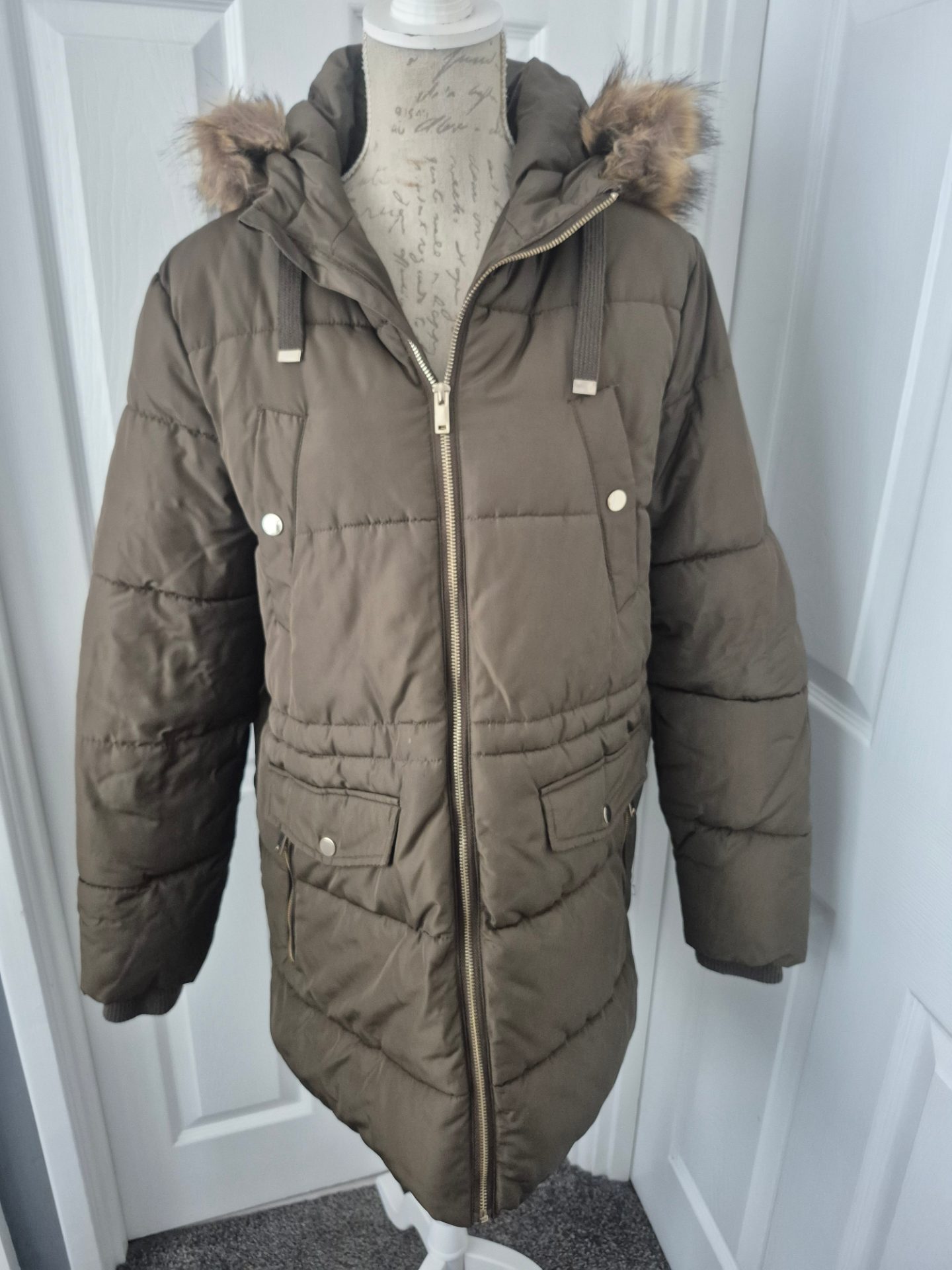 Khaki mid length coat size 14