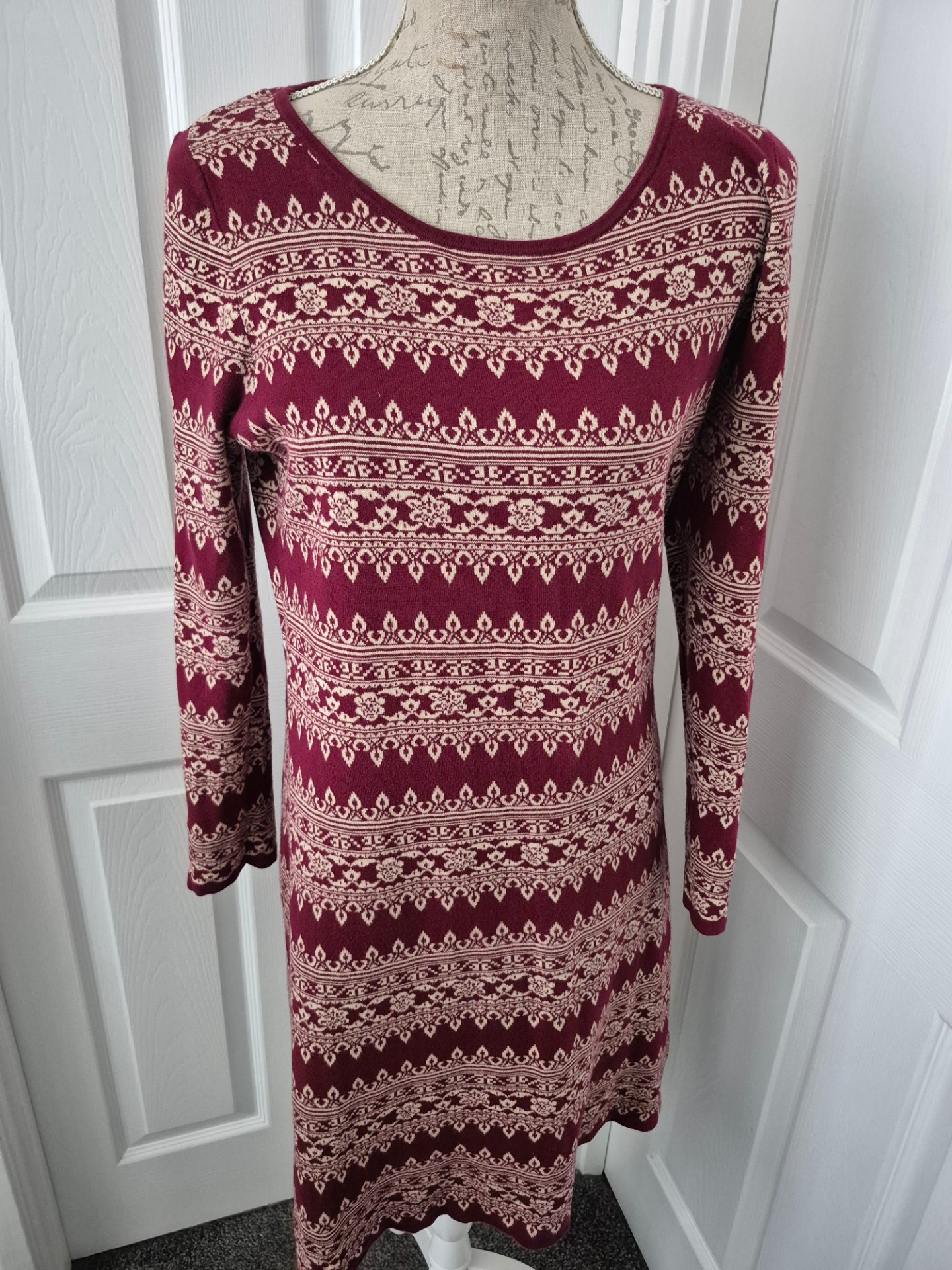 Burgundy & Cream knit dress