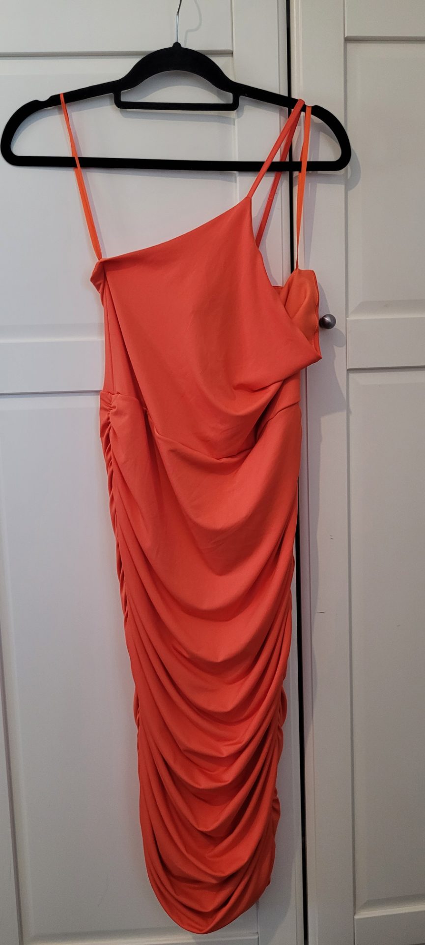 AX Paris one shouldered orange slinky ruched dress