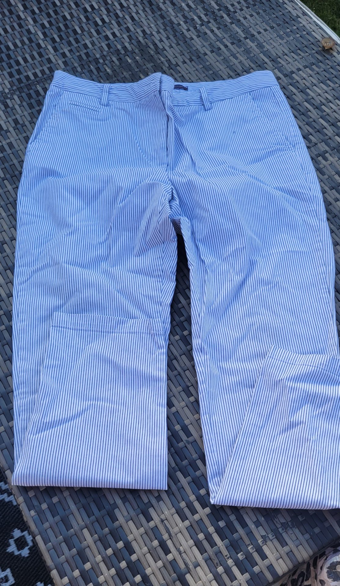 M&S white/navy striped trousers