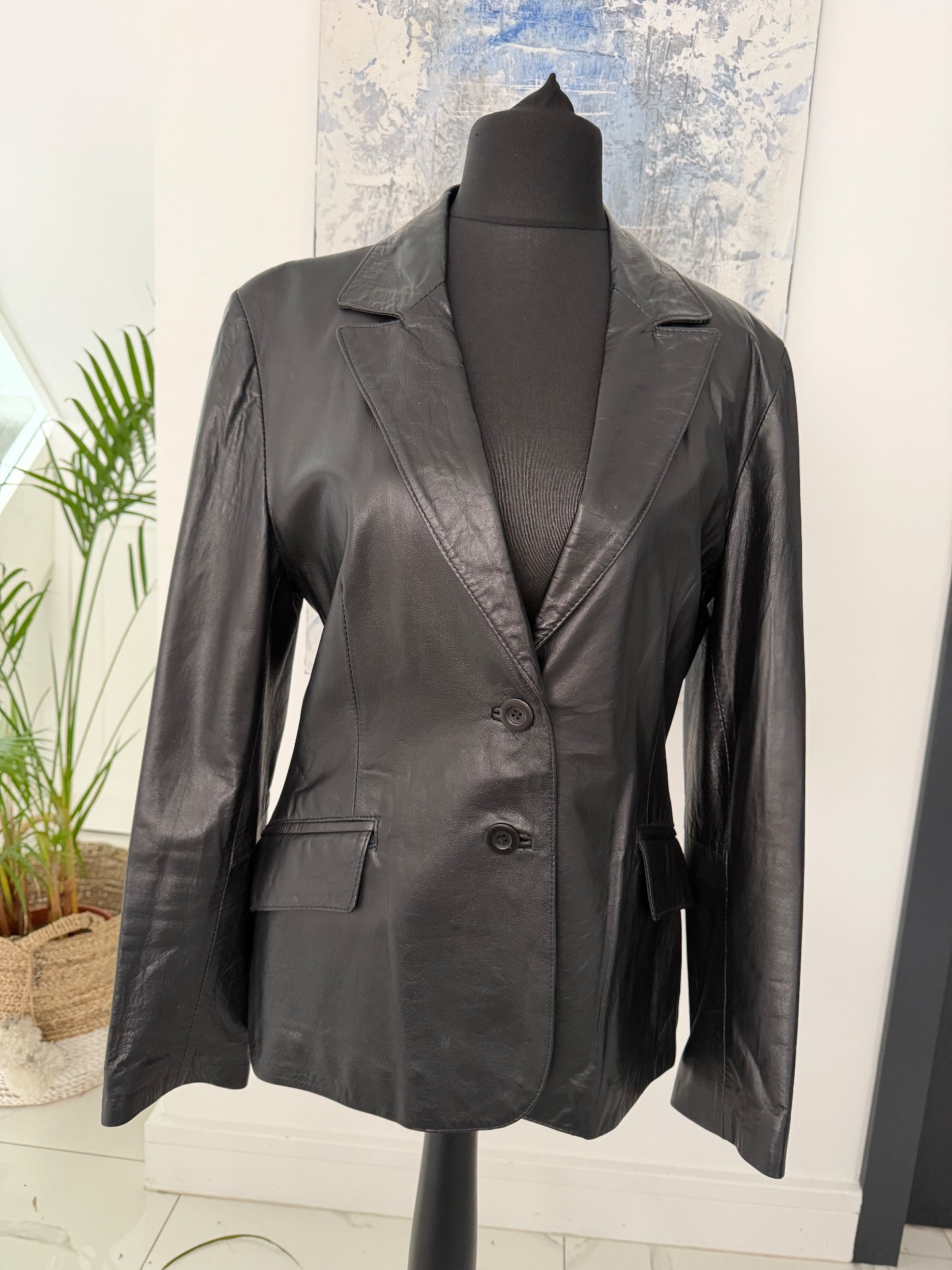 Vintage Soft Black Leather Blazer Jacket By Targa Size 12