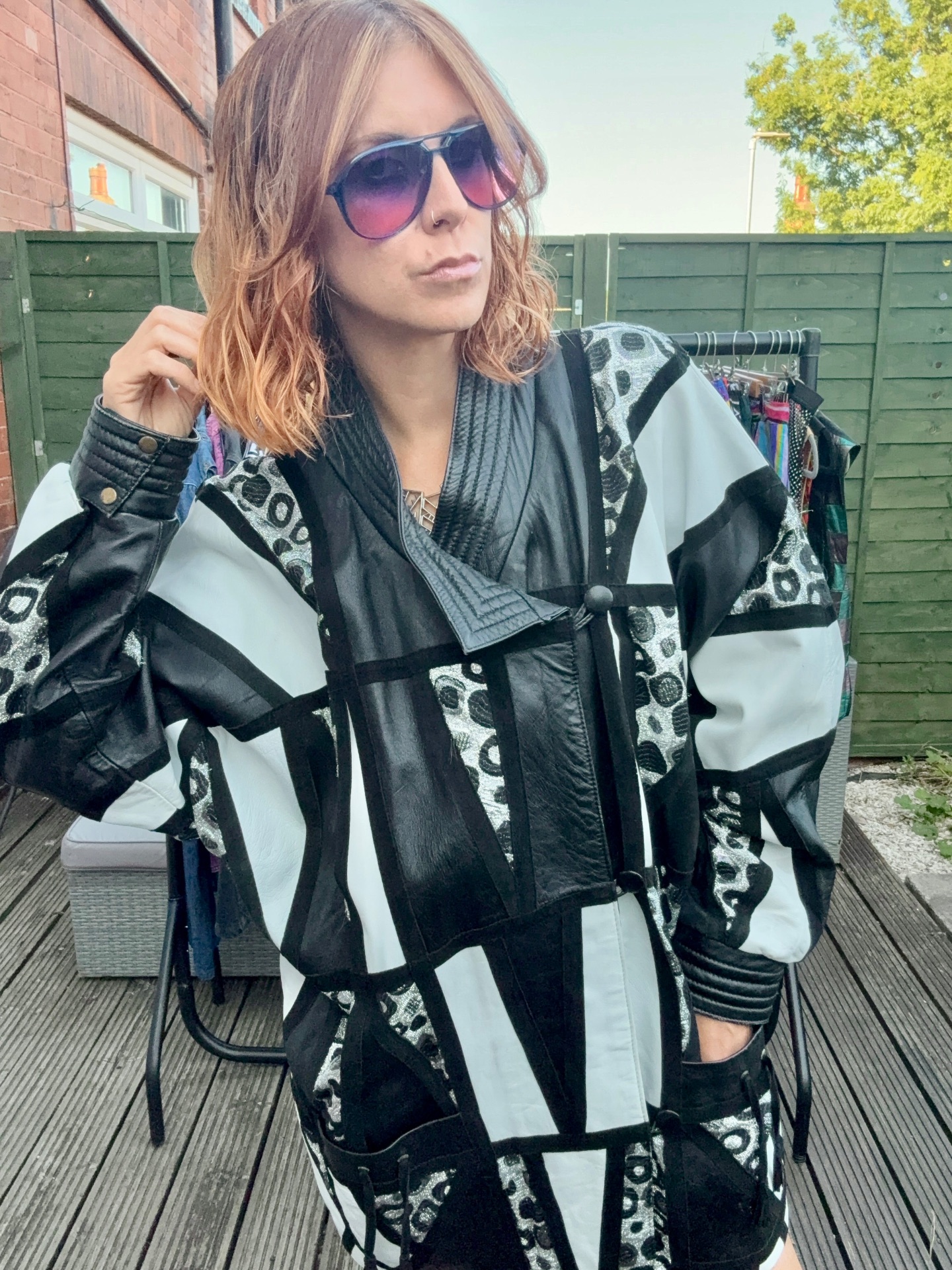 Vintage Monochrome Patchwork Leather Jacket