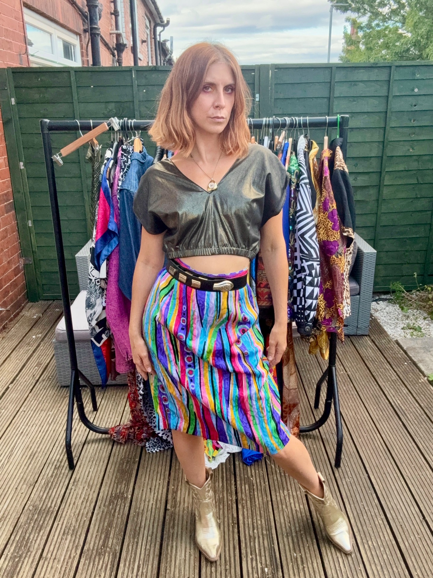 Vintage Abstract Print Midi Skirt