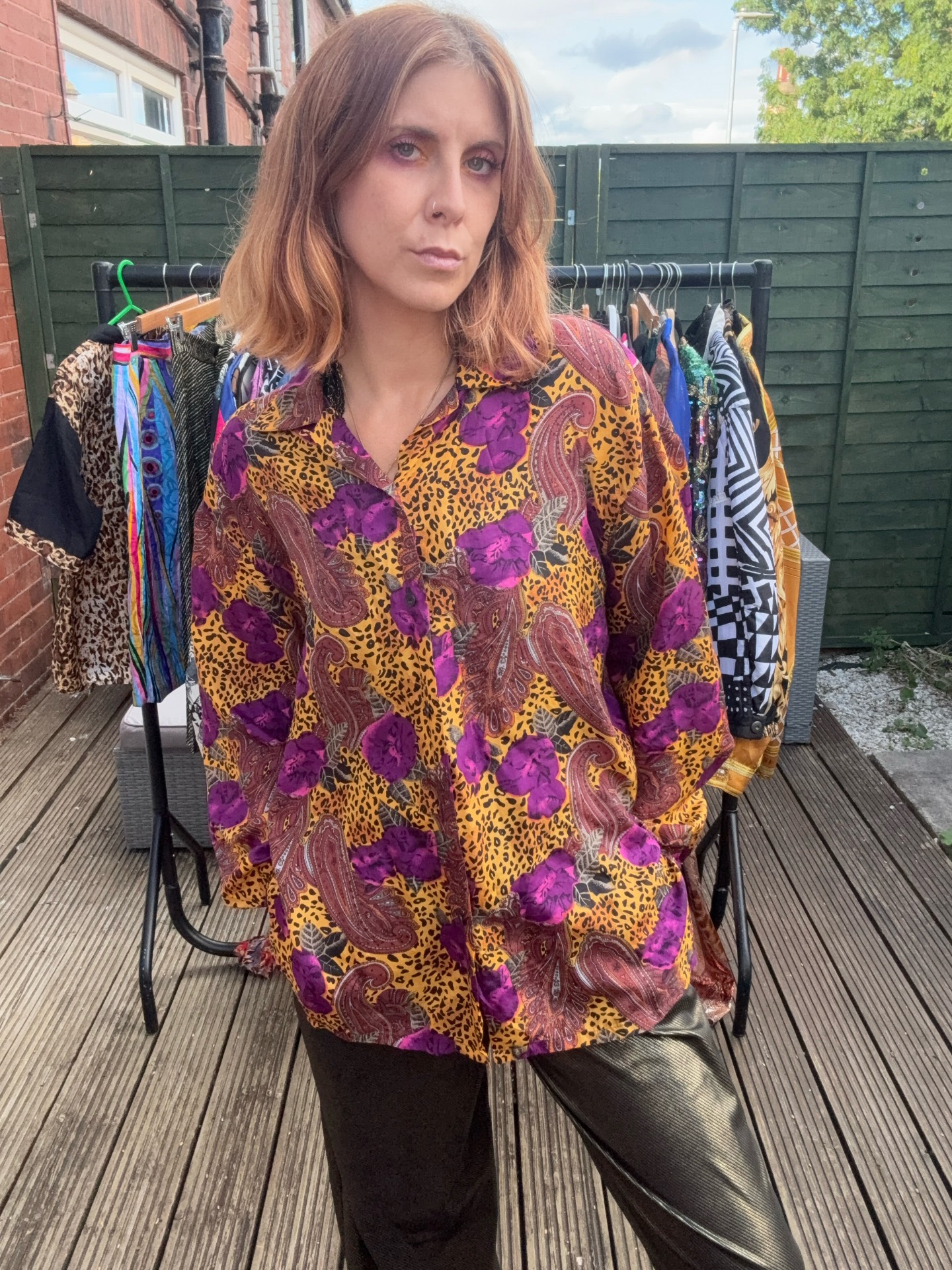 Vintage Paisley & Leopard Print Silk Blouse