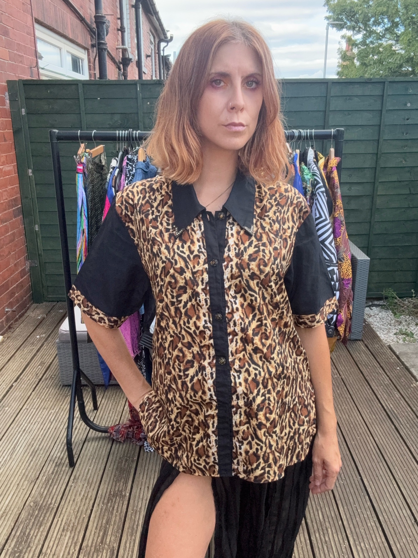 Vintage Leopard Print Short Sleeve Blouse