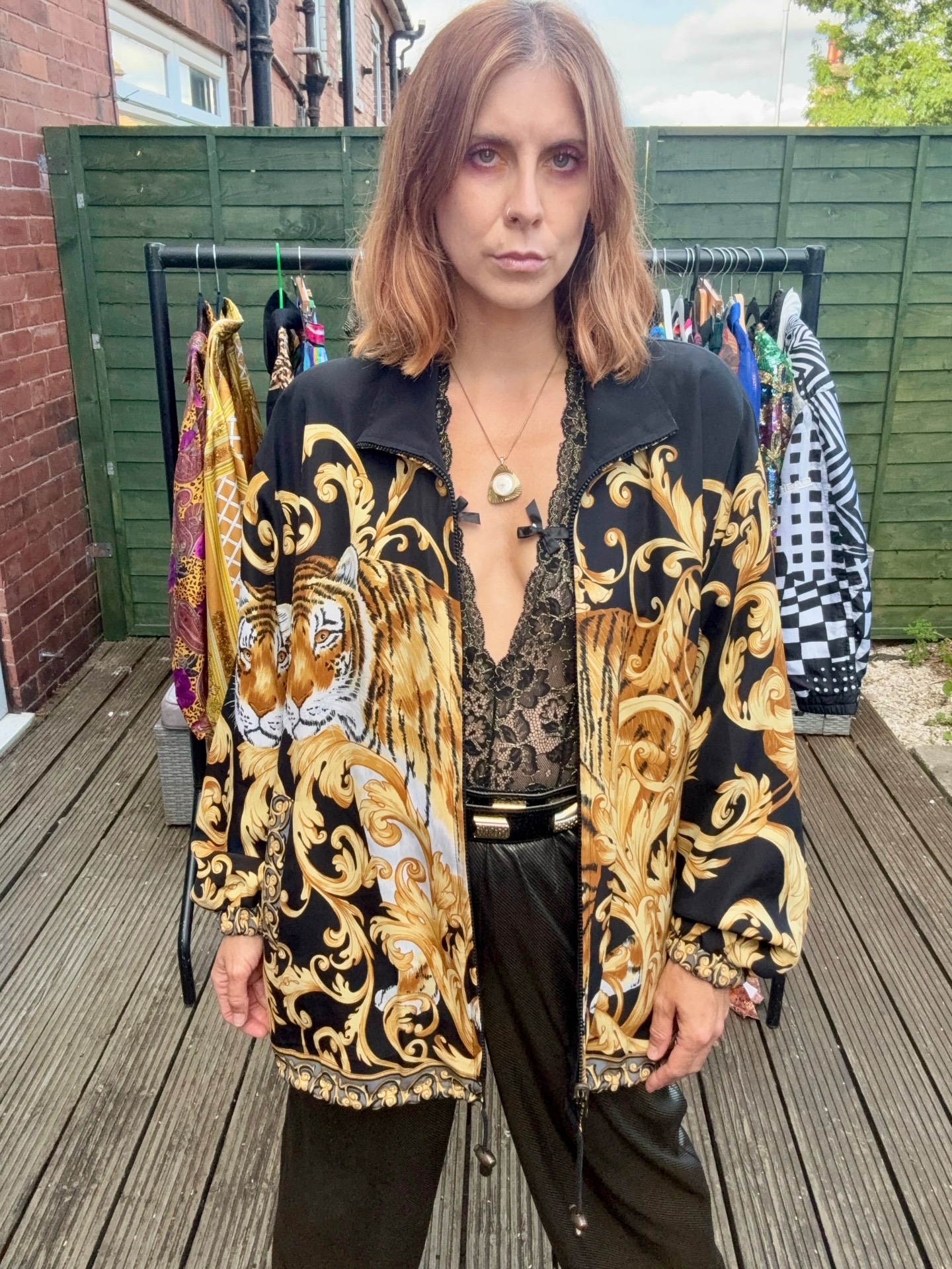Vintage Tiger & Baroque Print Bomber Jacket