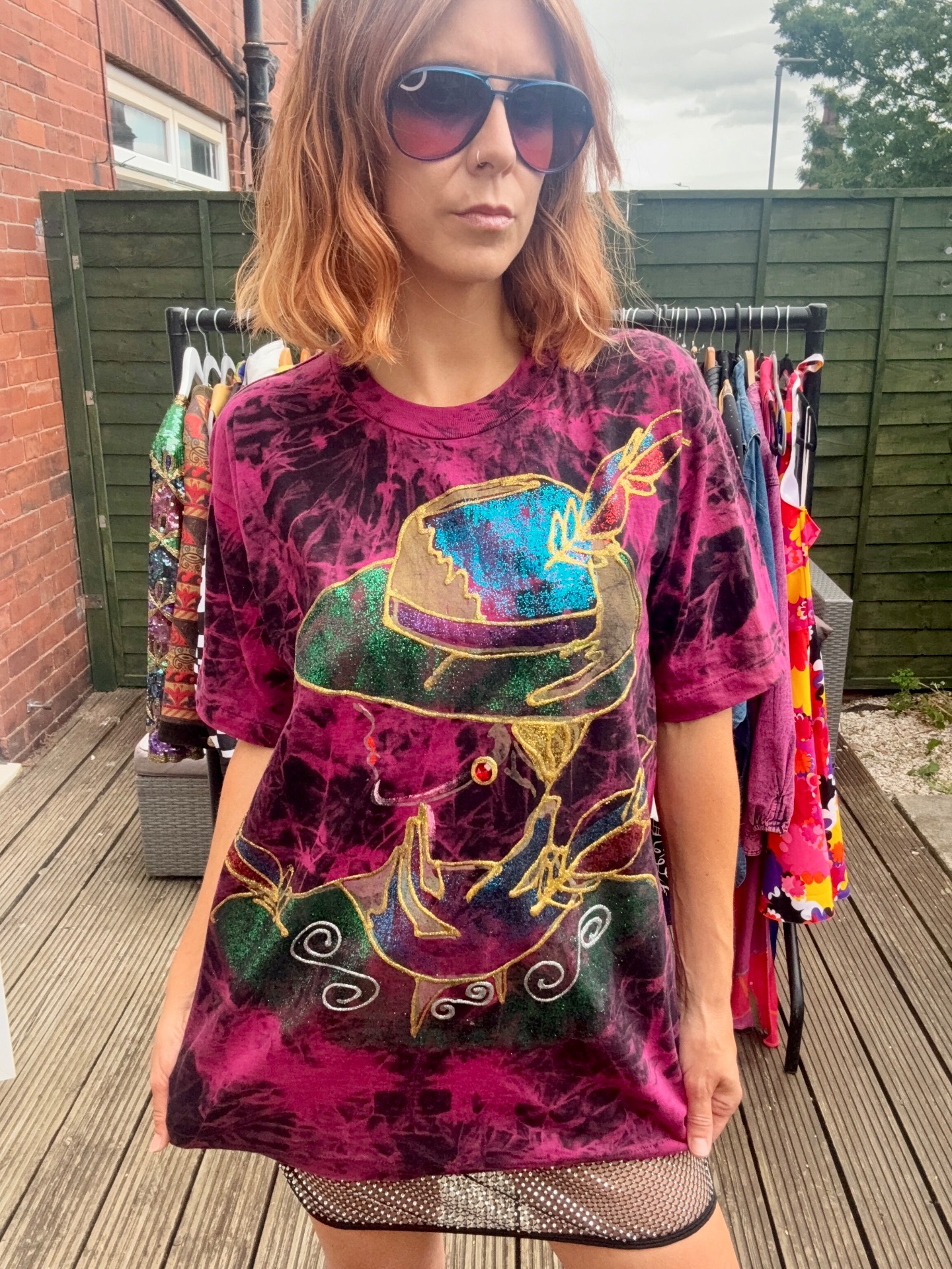 Vintage Tie Dye Embellished Graphic T Shirt