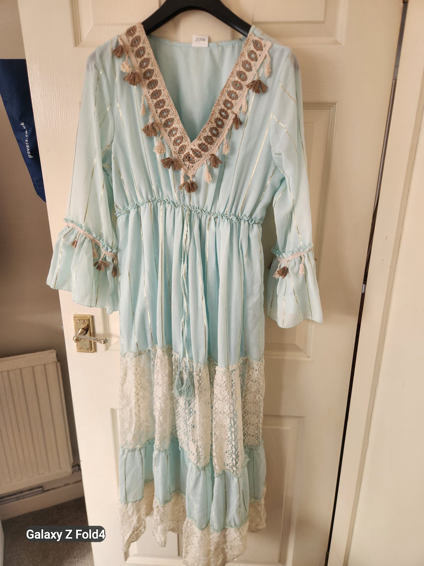 Boho Dream -Exquisite Aqua and Lace Tiered Maxi Dress (One Size)