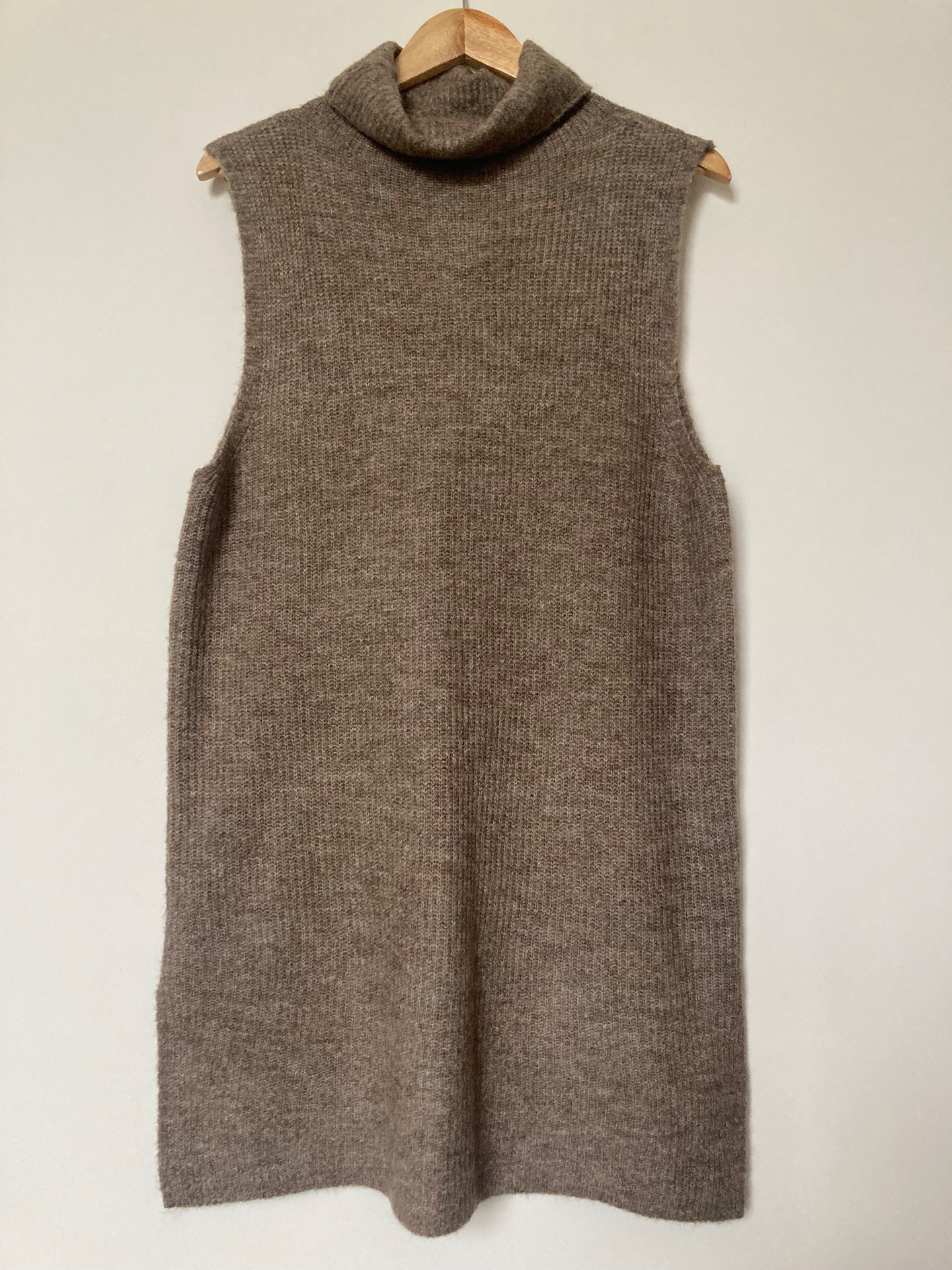 Pieces Taupe Long Knit Roll Neck Tunic Size L / XL
