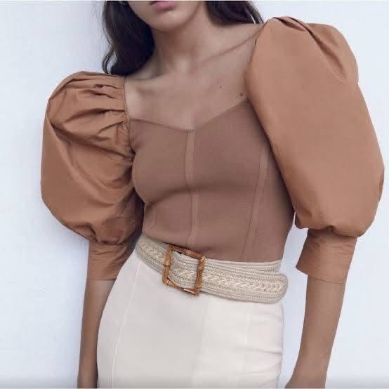 Zara poplin ruffle sleeve top