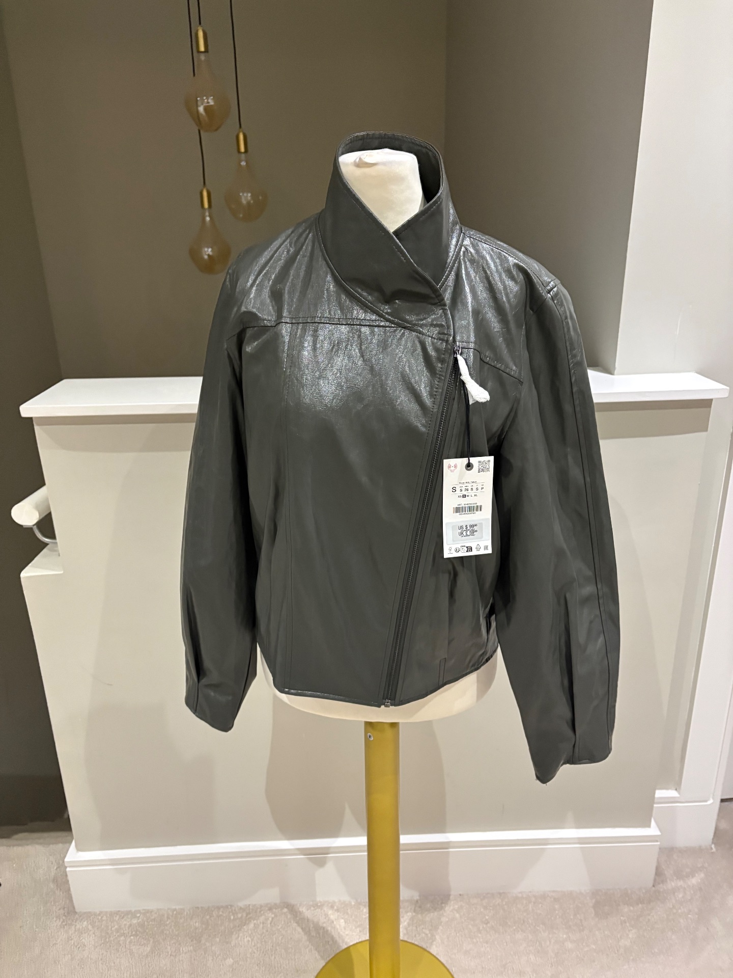 Zara grey faux leather jacket small