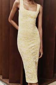 Zara lemon & white jacquard dress