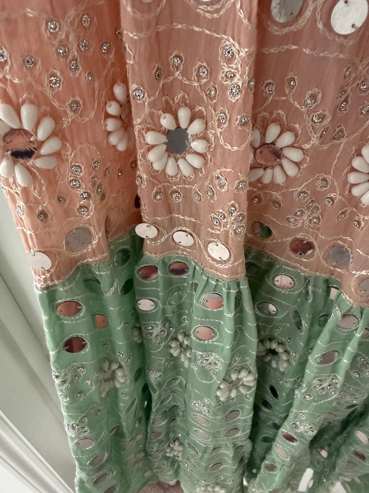 ibBan Long dress (Free size), cream, peach and pale green