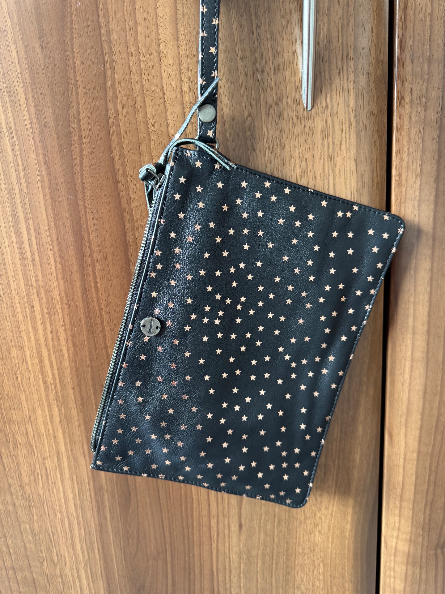 Superdry black leather clutch
