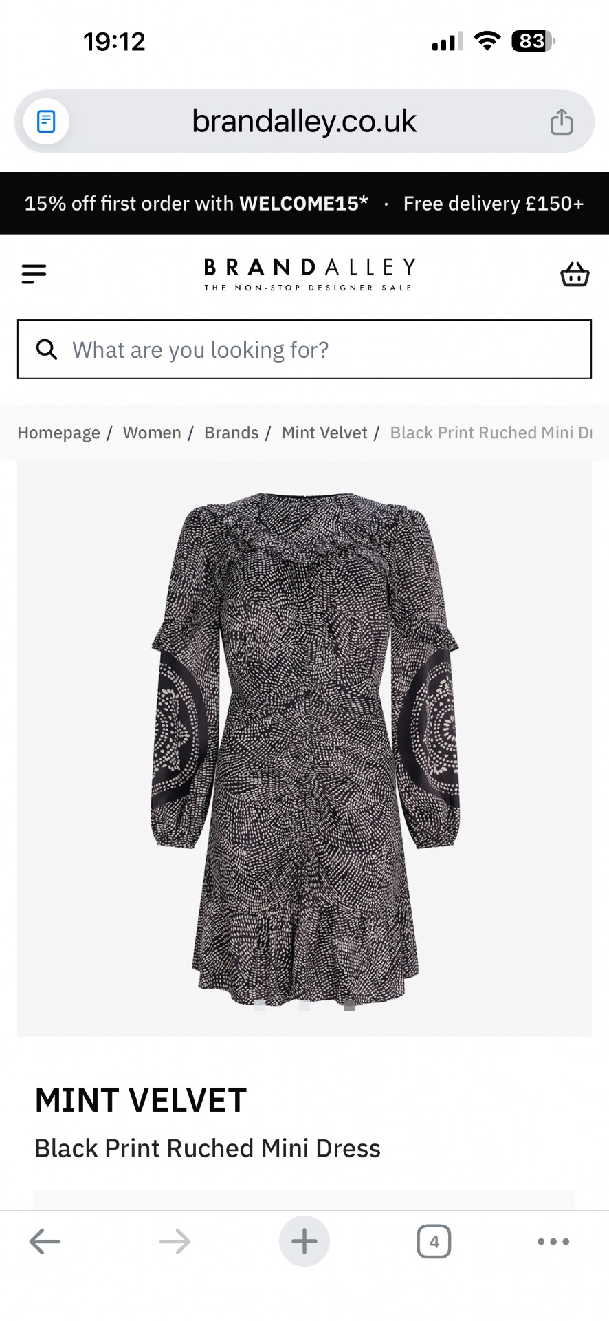 Mint velvet black ruffle dress, size 14