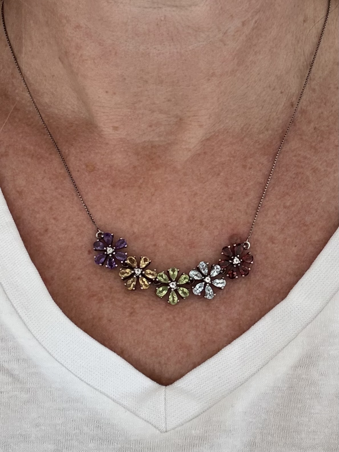 Sterling silver multi gemstone necklace