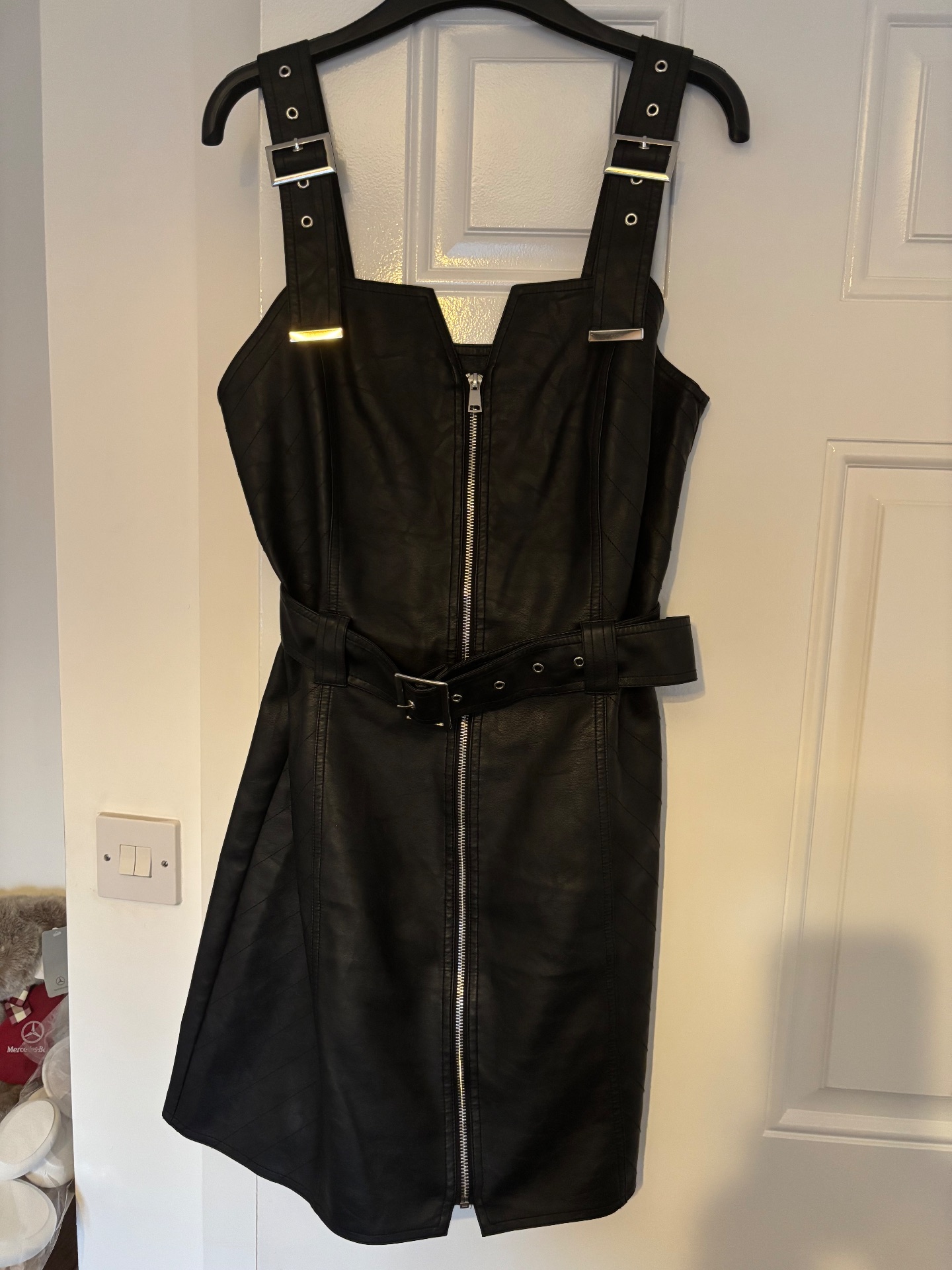 River Island Pleather Black Pinafore Dress Size 10