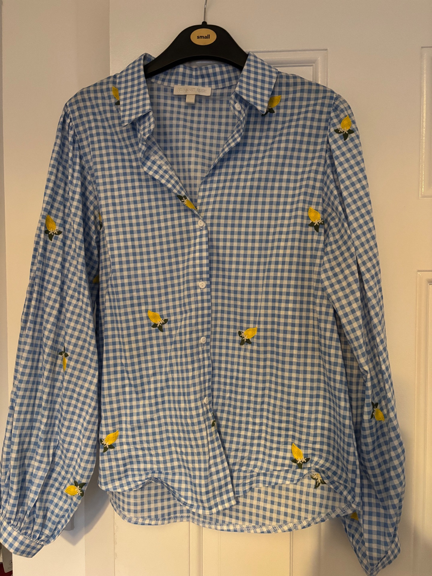 Blue Check Lemon Embroidered Shirt Size Small