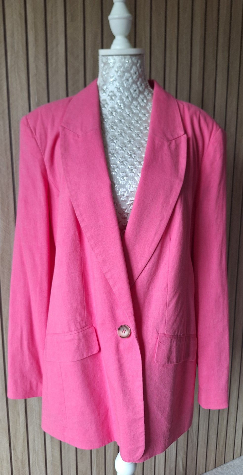 Pink linen mix longline blazer size 16