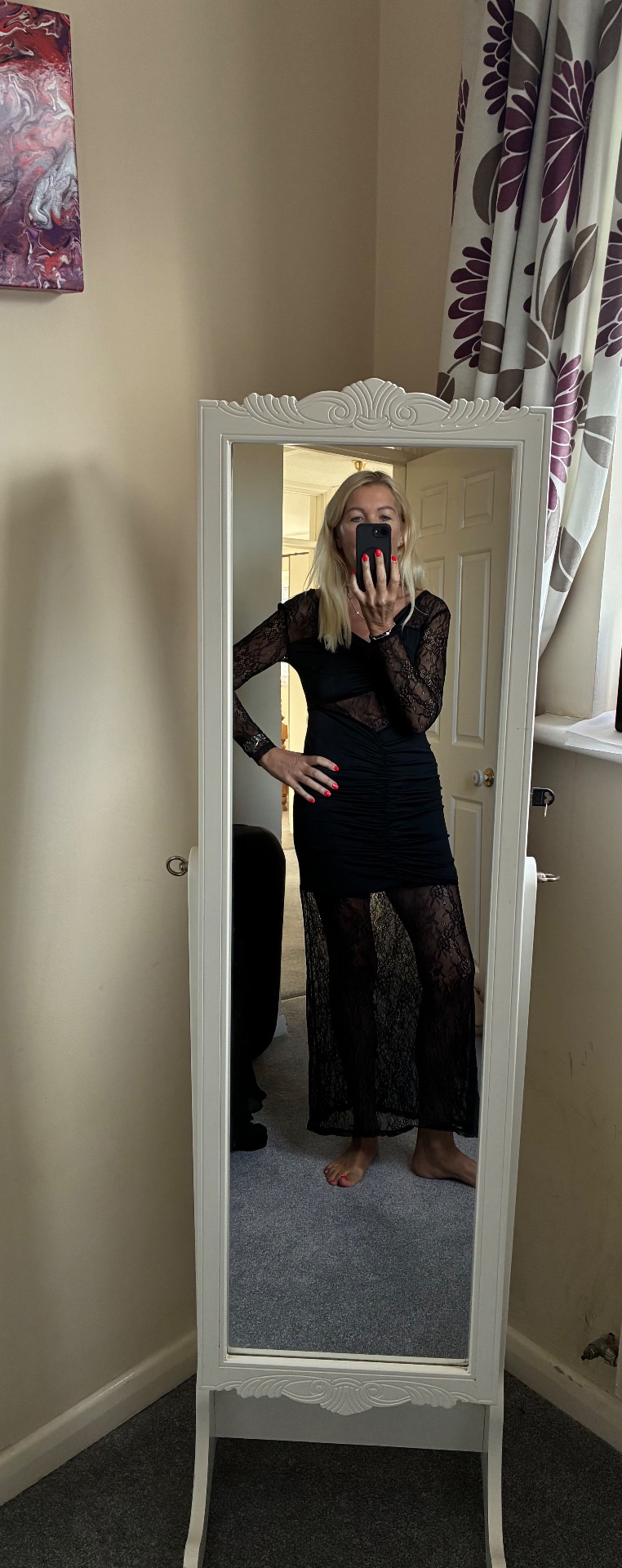 Black Lace Contrast Ruched Front Bodycon Midi Dress