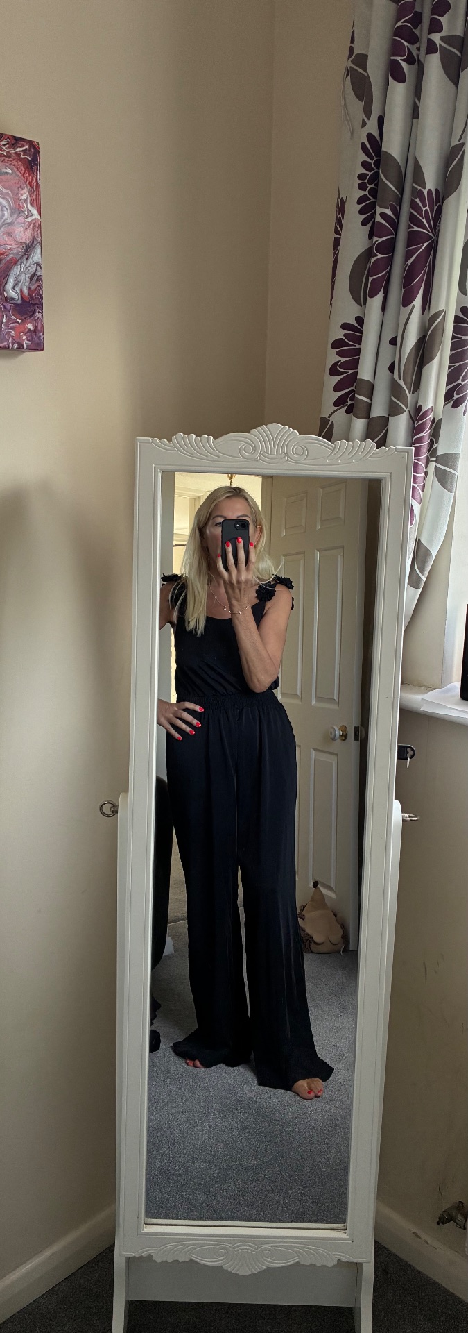Black Flattering Flower Wide Leg Jumpsuit