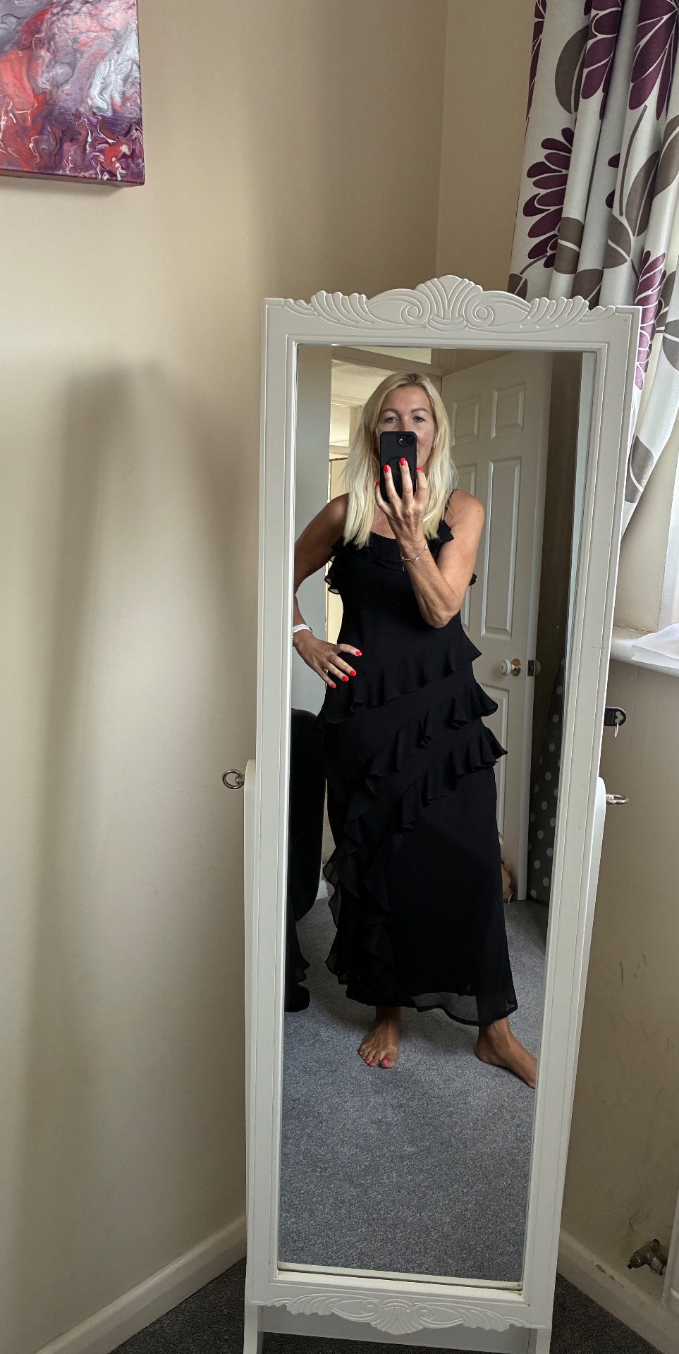 NFD Black Ruffle Midi Dress
