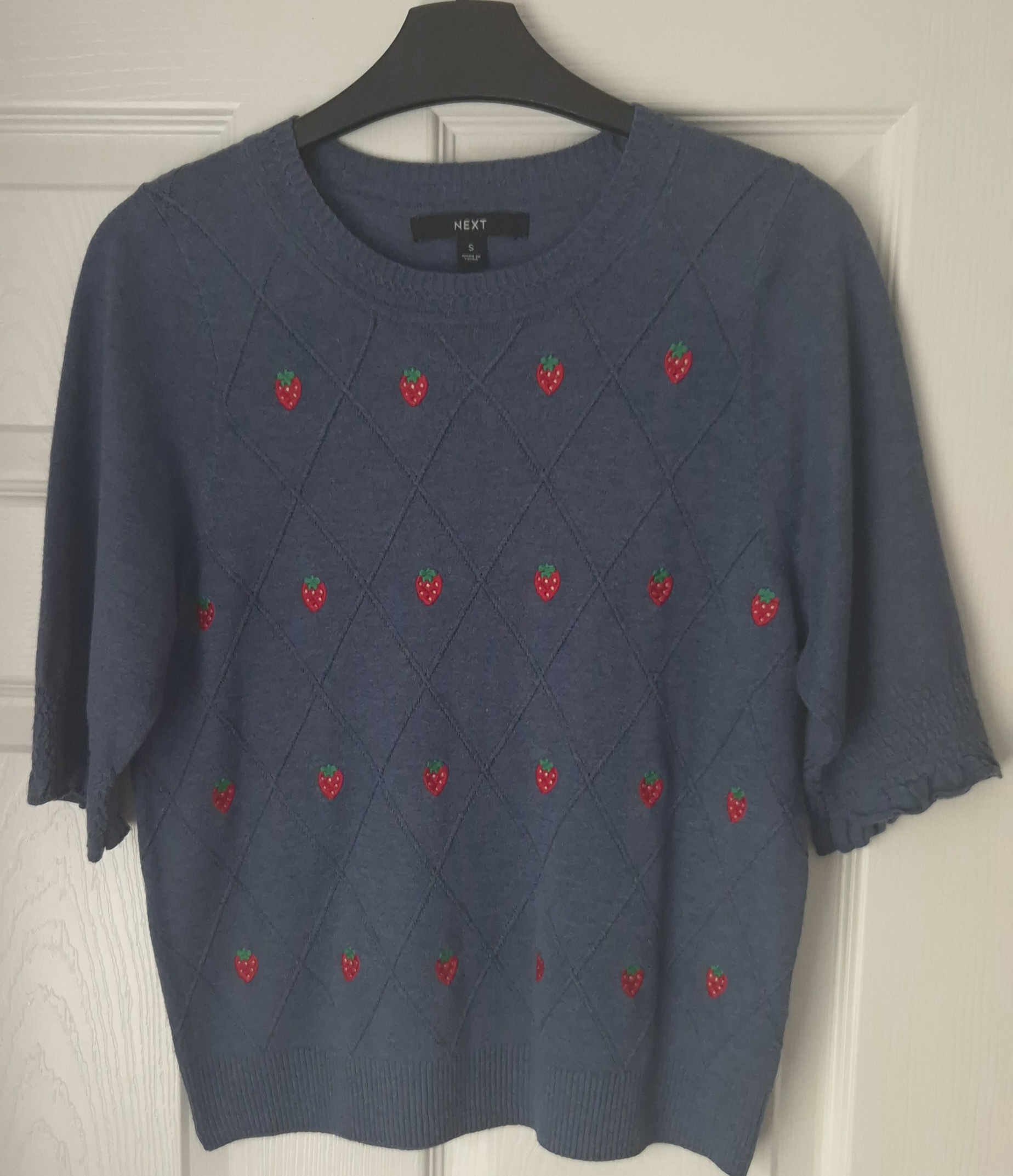 Beautiful Next blue strawberry top Size Small (8-12)
