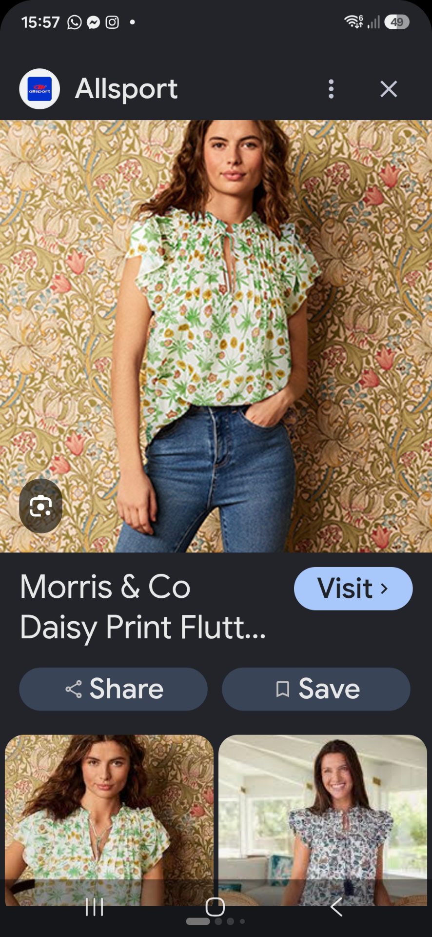 Beautiful green yellow daisy print Morris & Co Next blouse Size 8 (8-10)