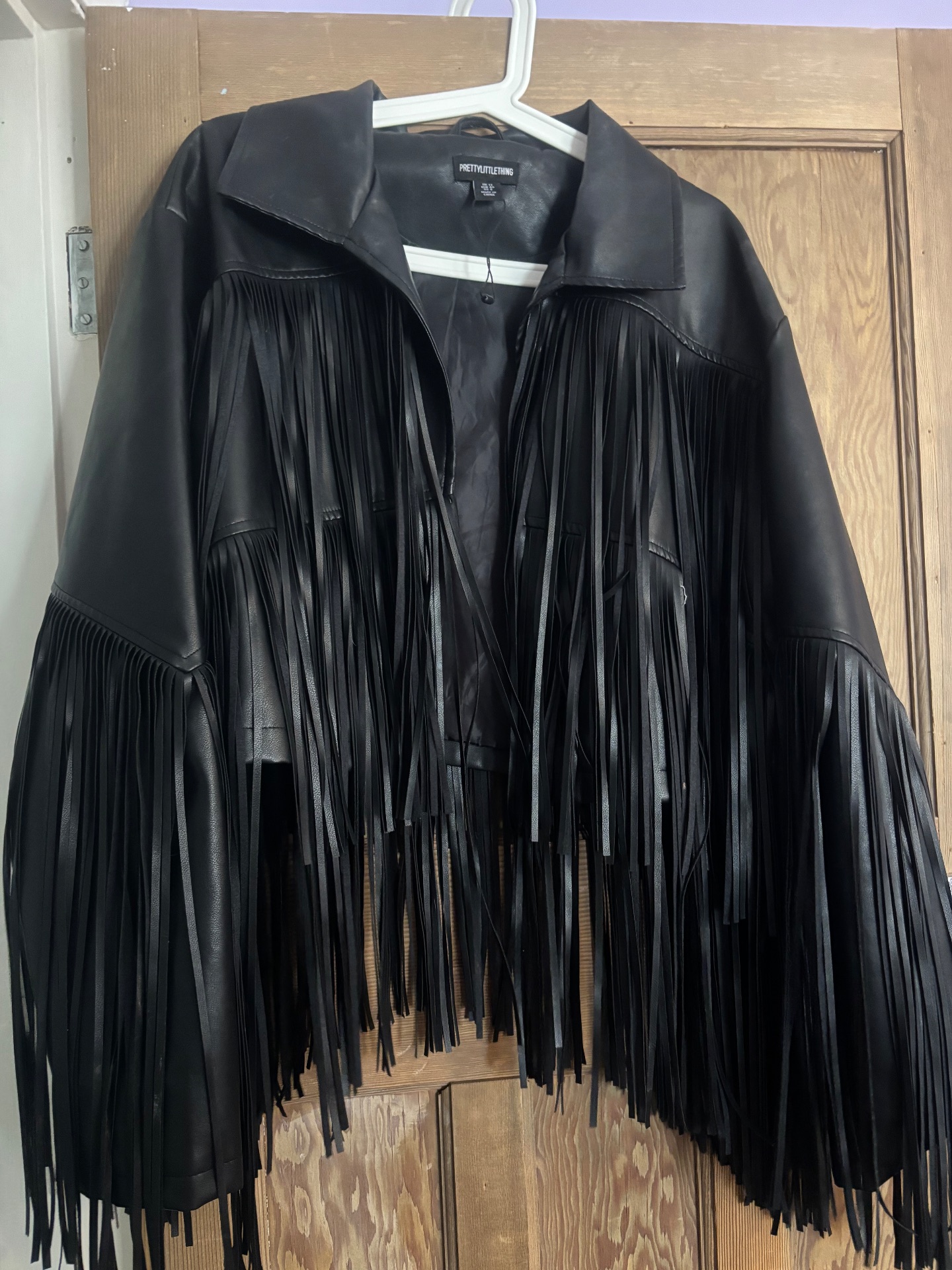 Faux leather tassel biker jacket