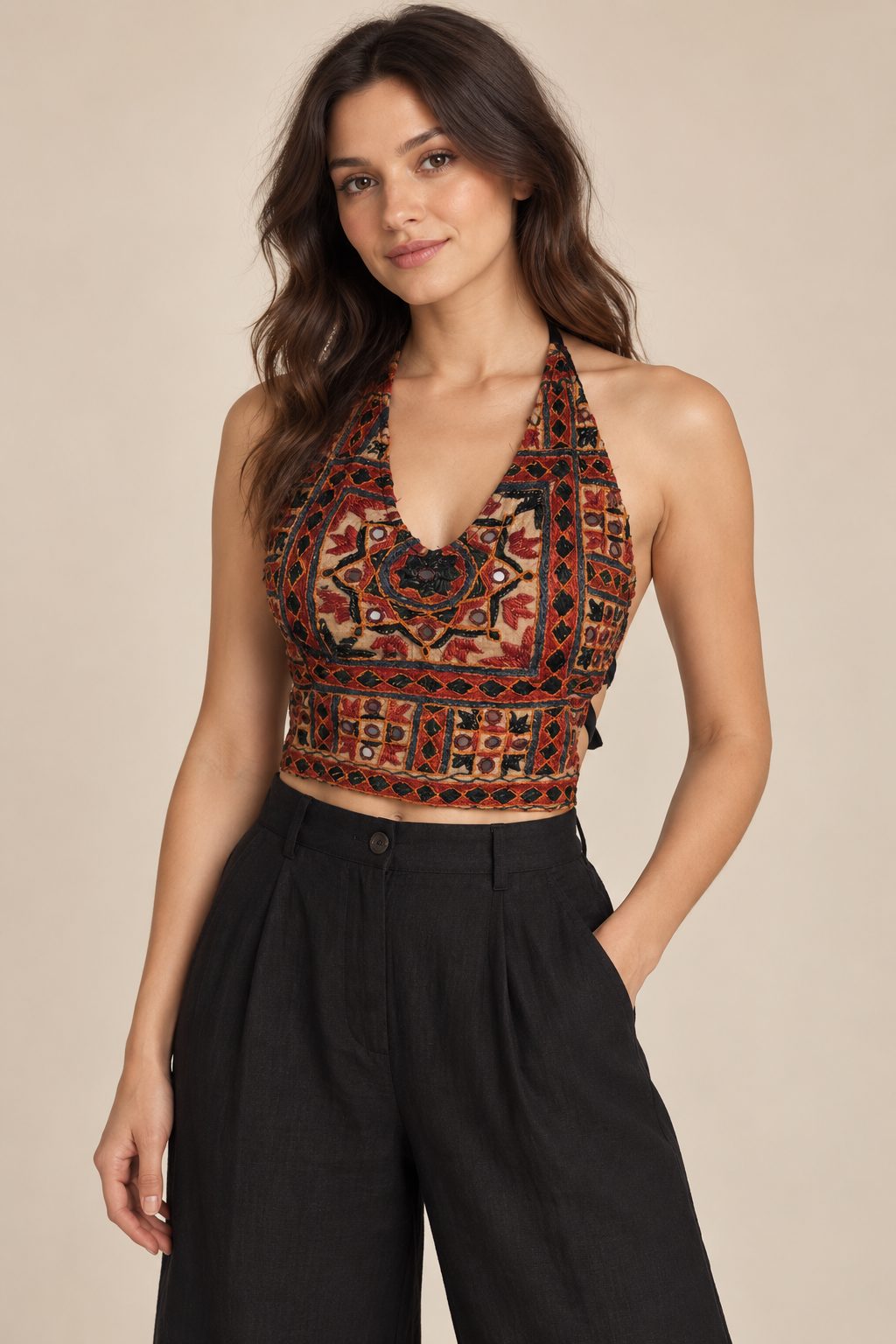 Handmade Embroidered Indian halterneck crop