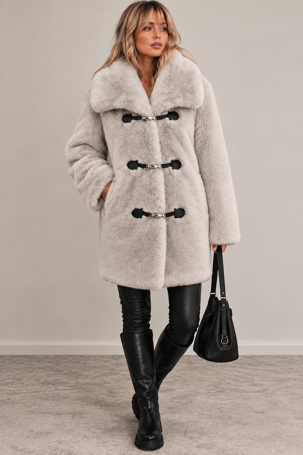 Mint Velvet Cream Faux Fur Toggle Coat