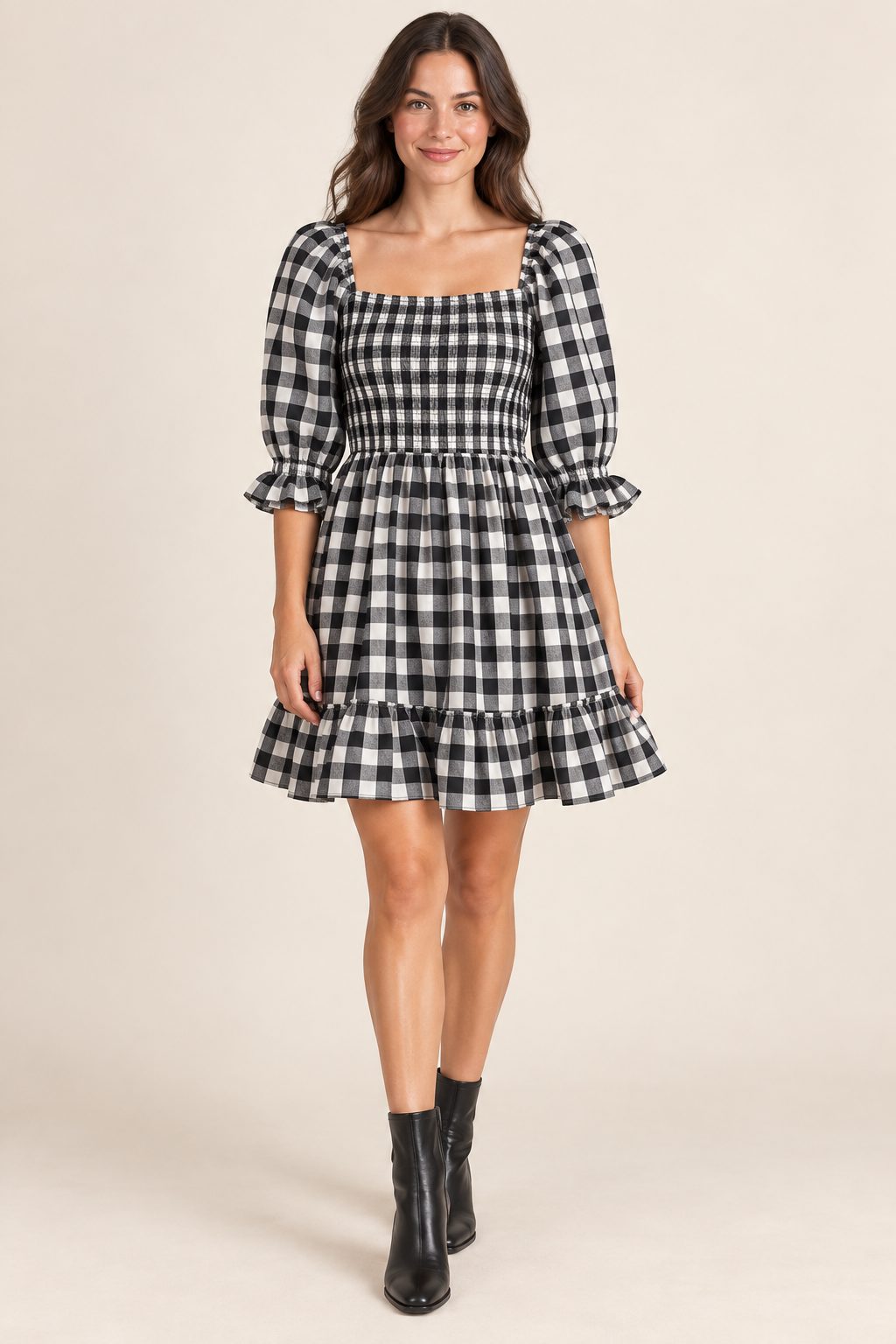 Pretty black-and-white gingham mini dress