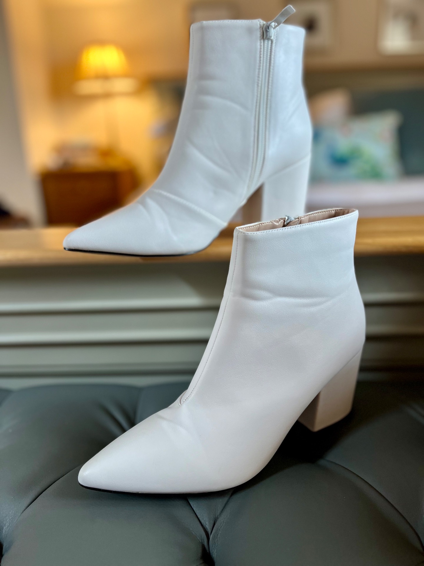 White Chunky Heel Boots