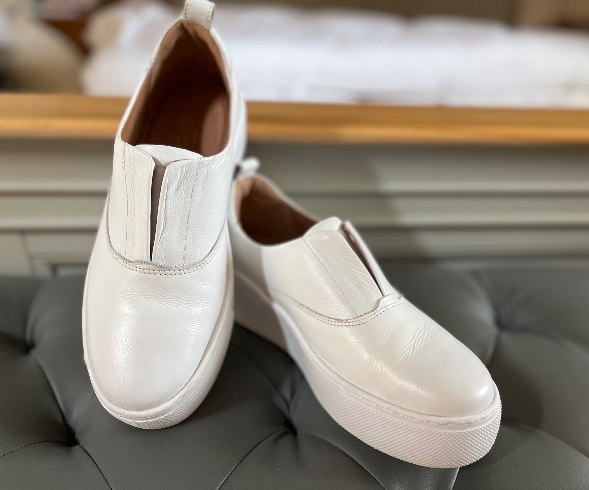 White Leather Flatform Trainers