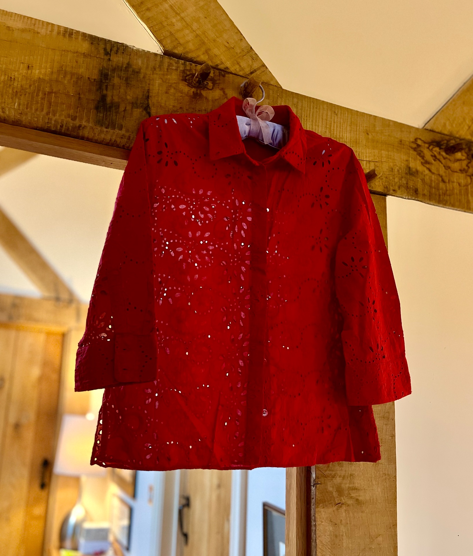 Cherry 🍒 Red Broderie Anglaise blouse