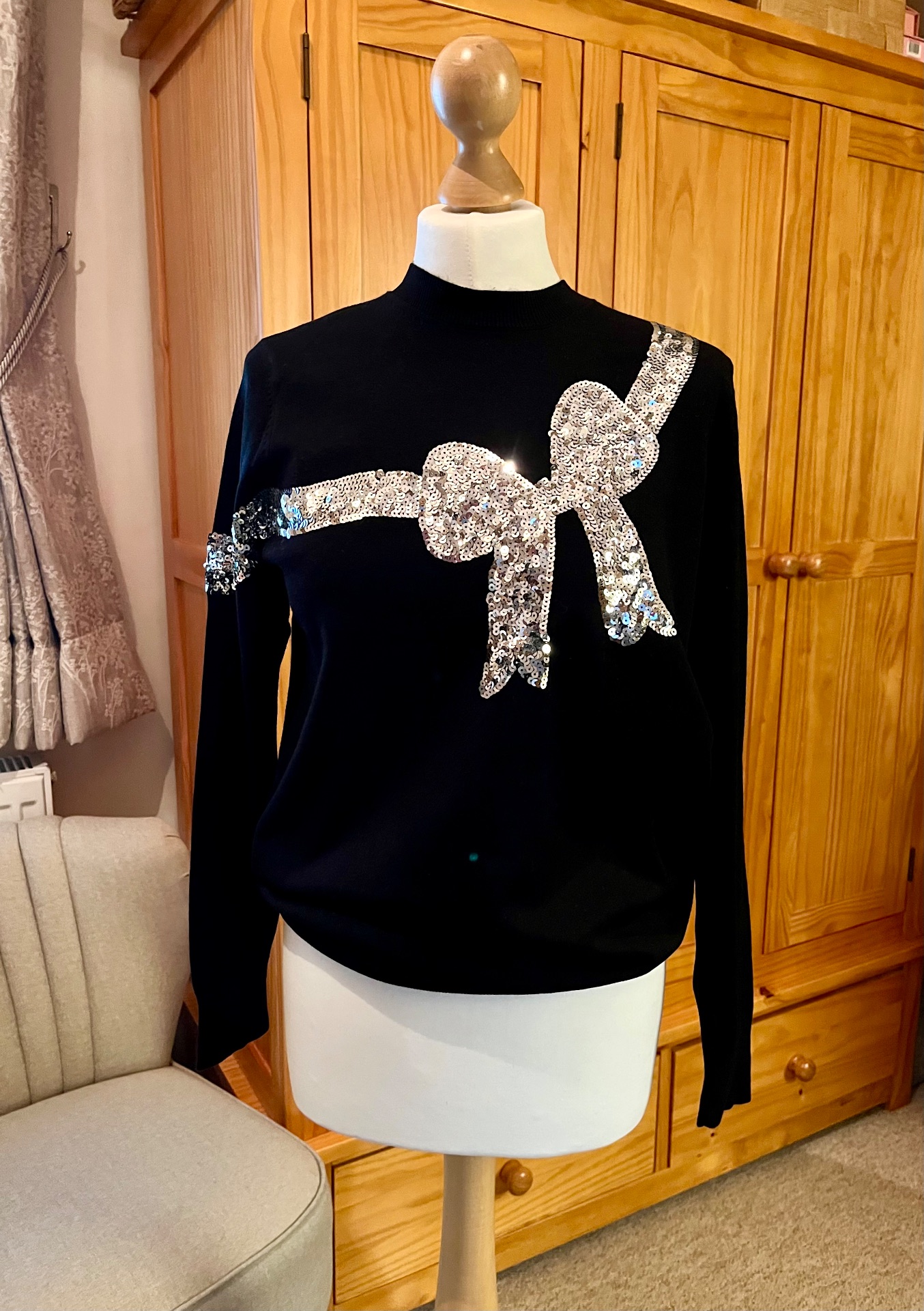 Black Sparkly Bow Jumper