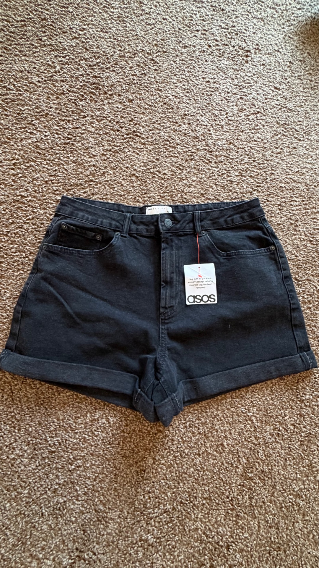 ASOS Design Black High-Waisted Rolled Hem Denim Shorts
