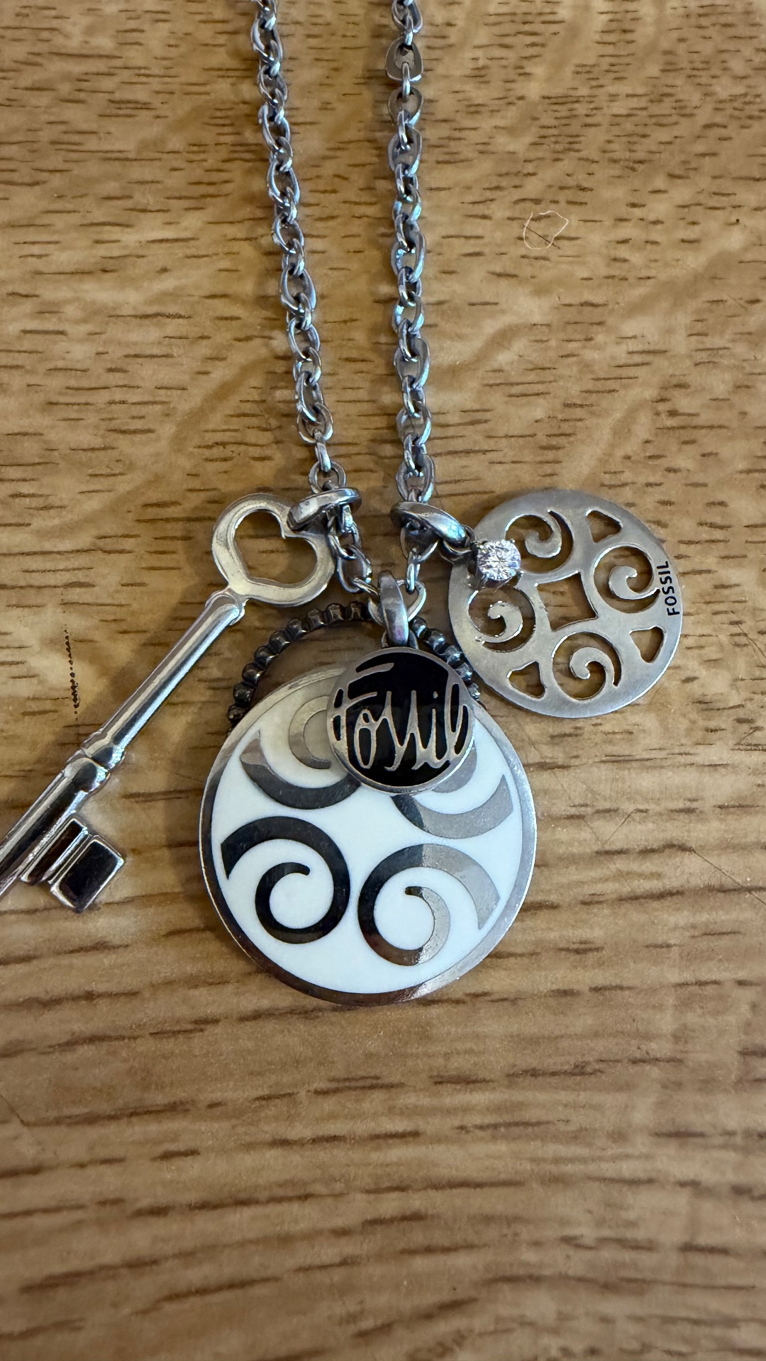 Fossil Silver Metal Multi-Charm Key & Enamel Necklace