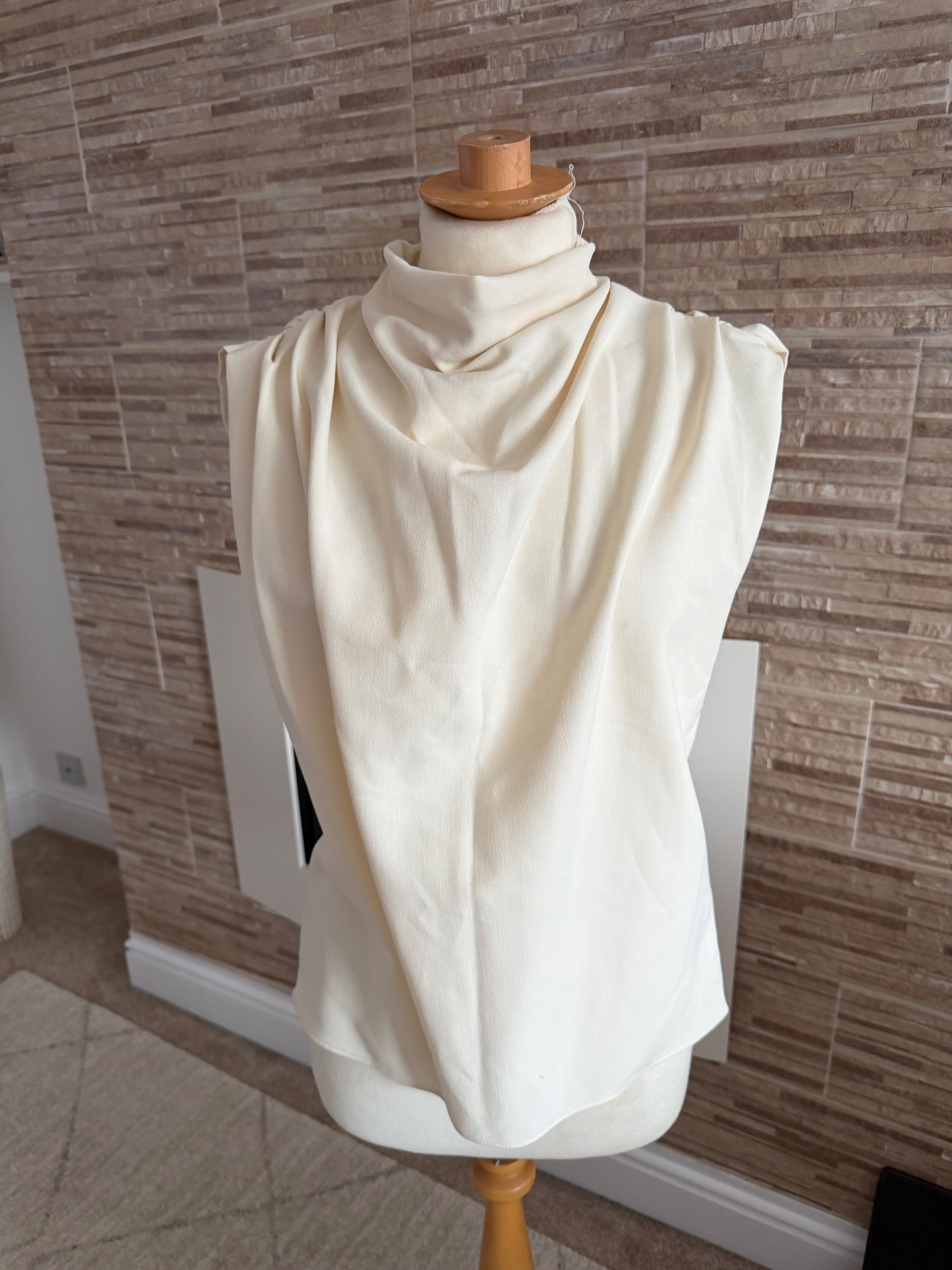 New With Tags: Zara Cream Sleeveless Cowl Neck Draped Blouse