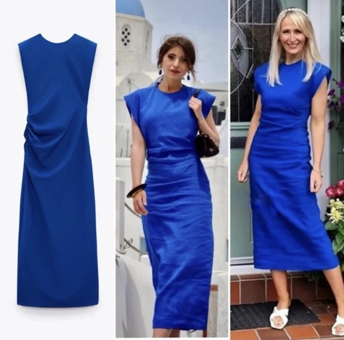 Stunning Zara Limited Edition Cobalt Blue Linen Blend Midi Dress