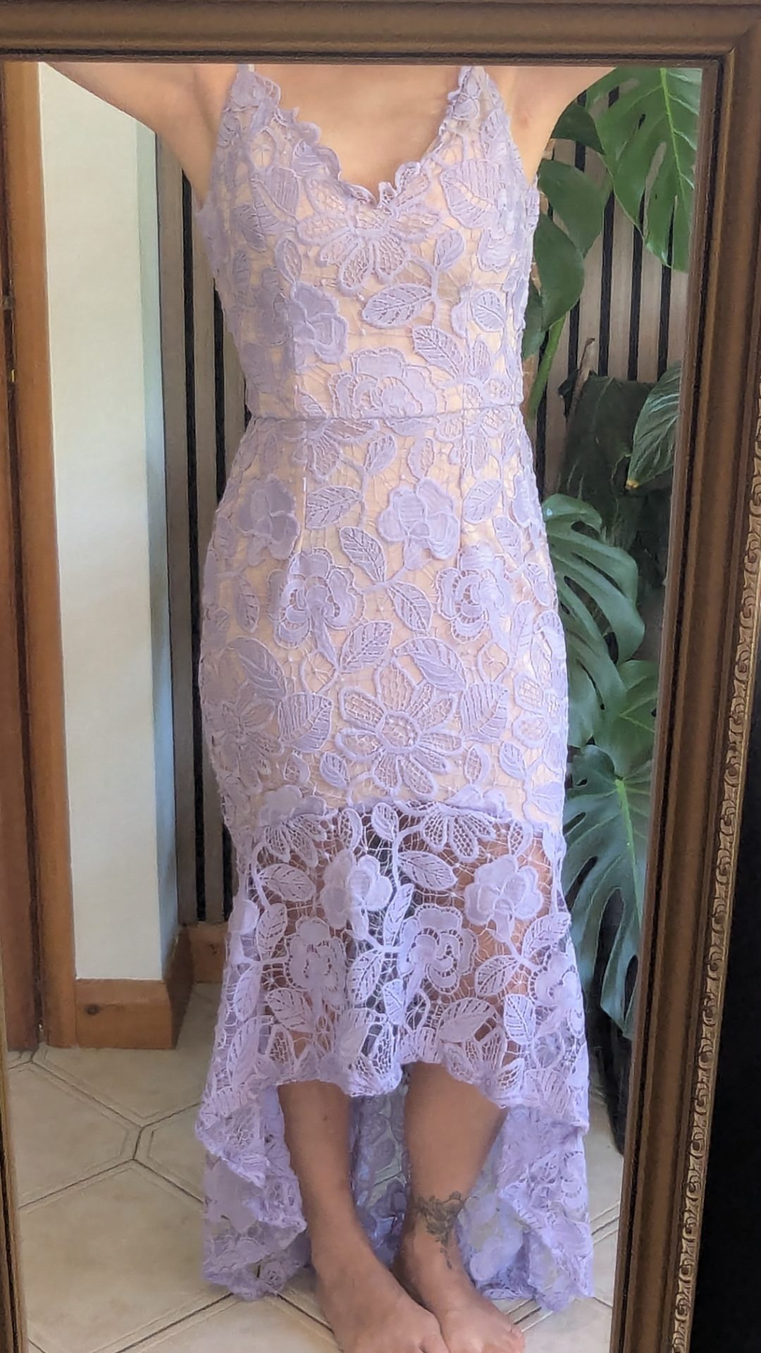 QUIZ Lilac/Nude Crochet V Neck Dress Size 10