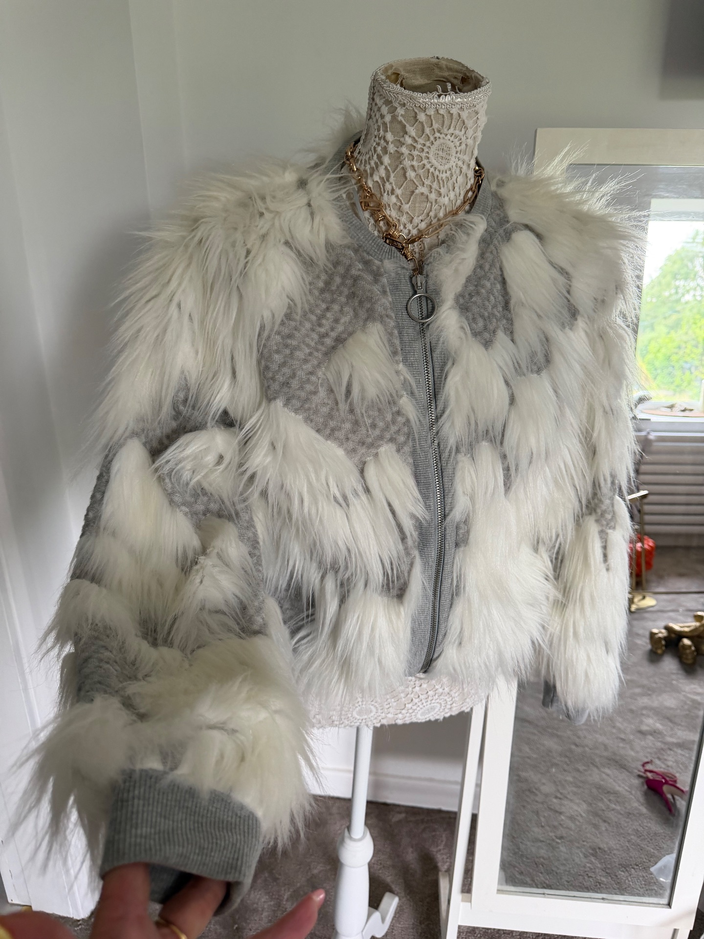 Zara faux fur knitted jacket/cardigan