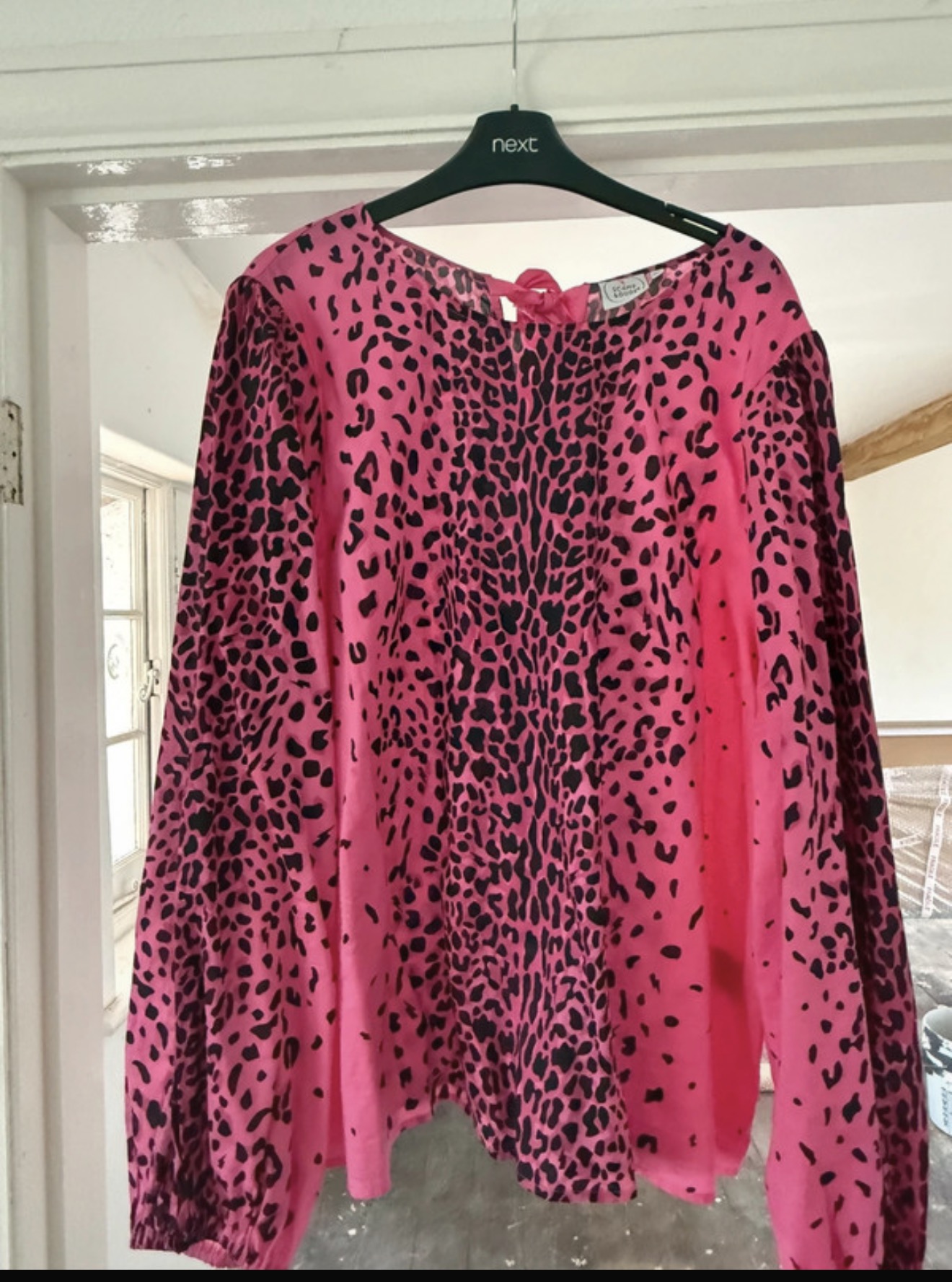 Scamp and dude pink leopard print tie back blouse