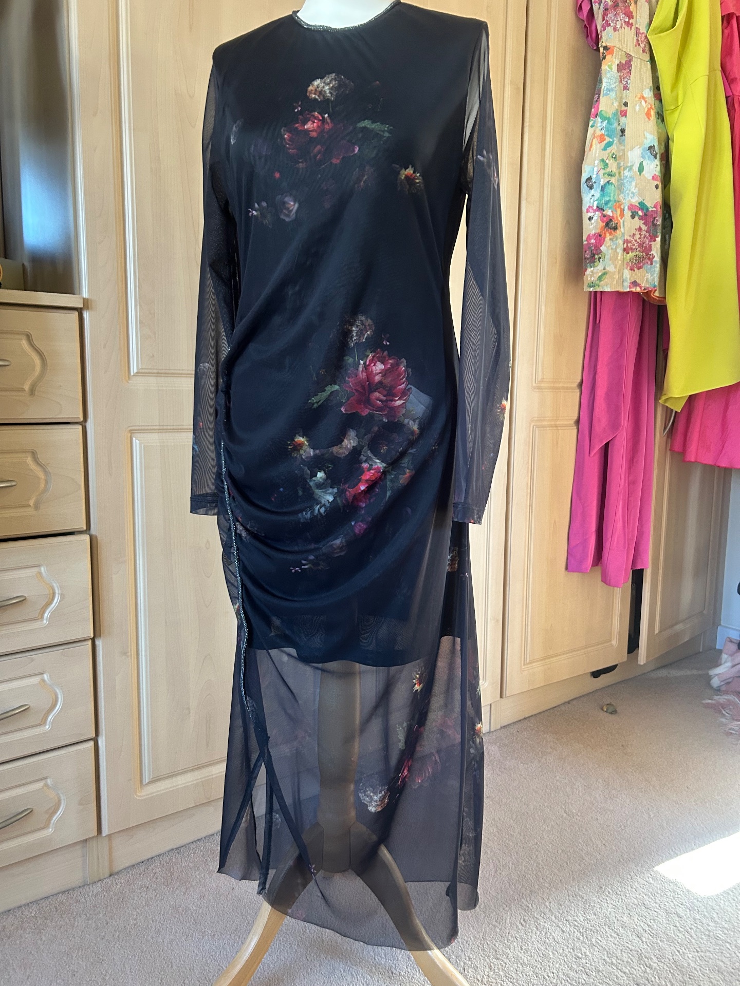 AllSaints Black Floral Maxi Dress – UK Size 16