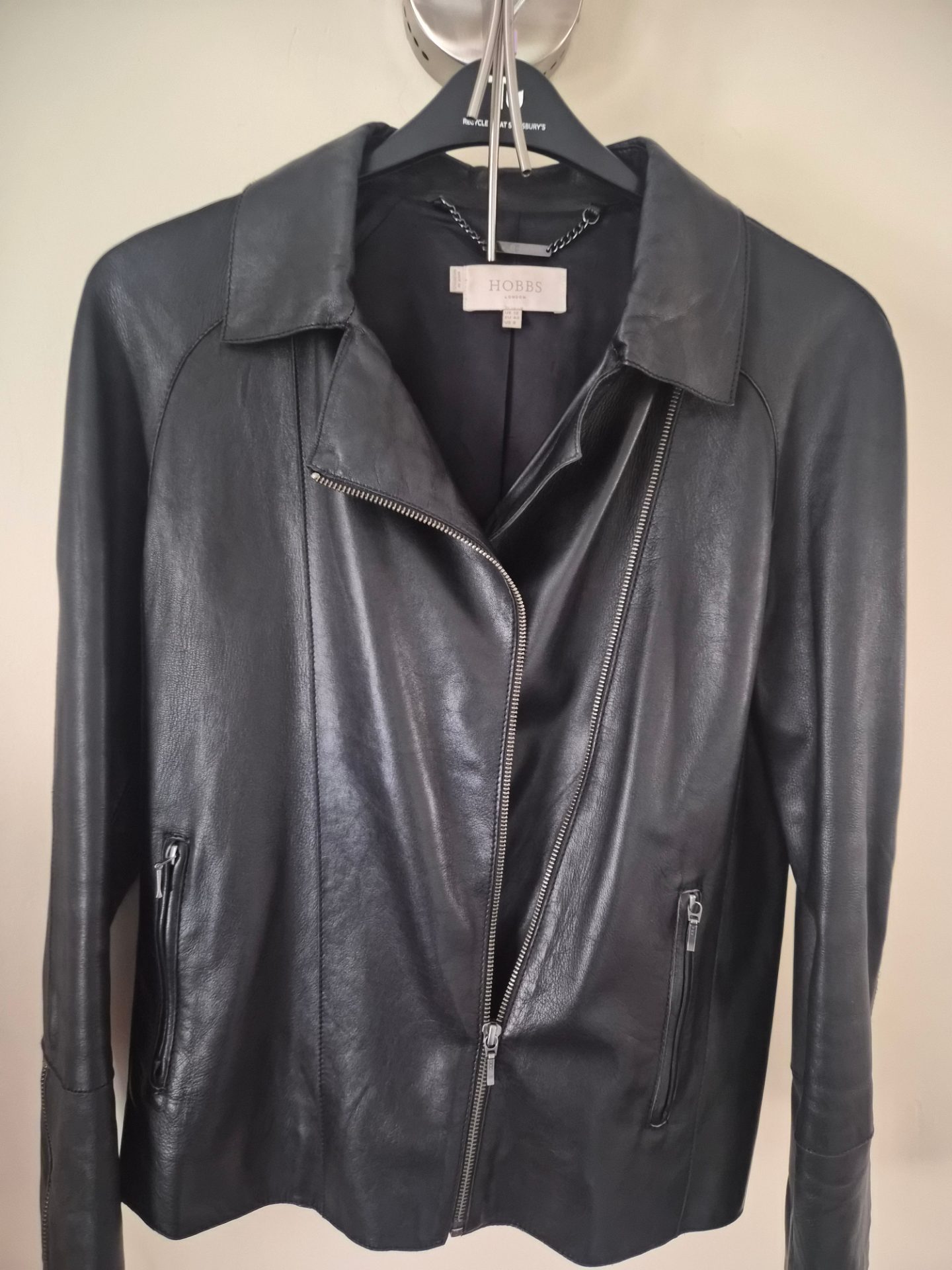 Hobbs size 12 black leather  jacket.