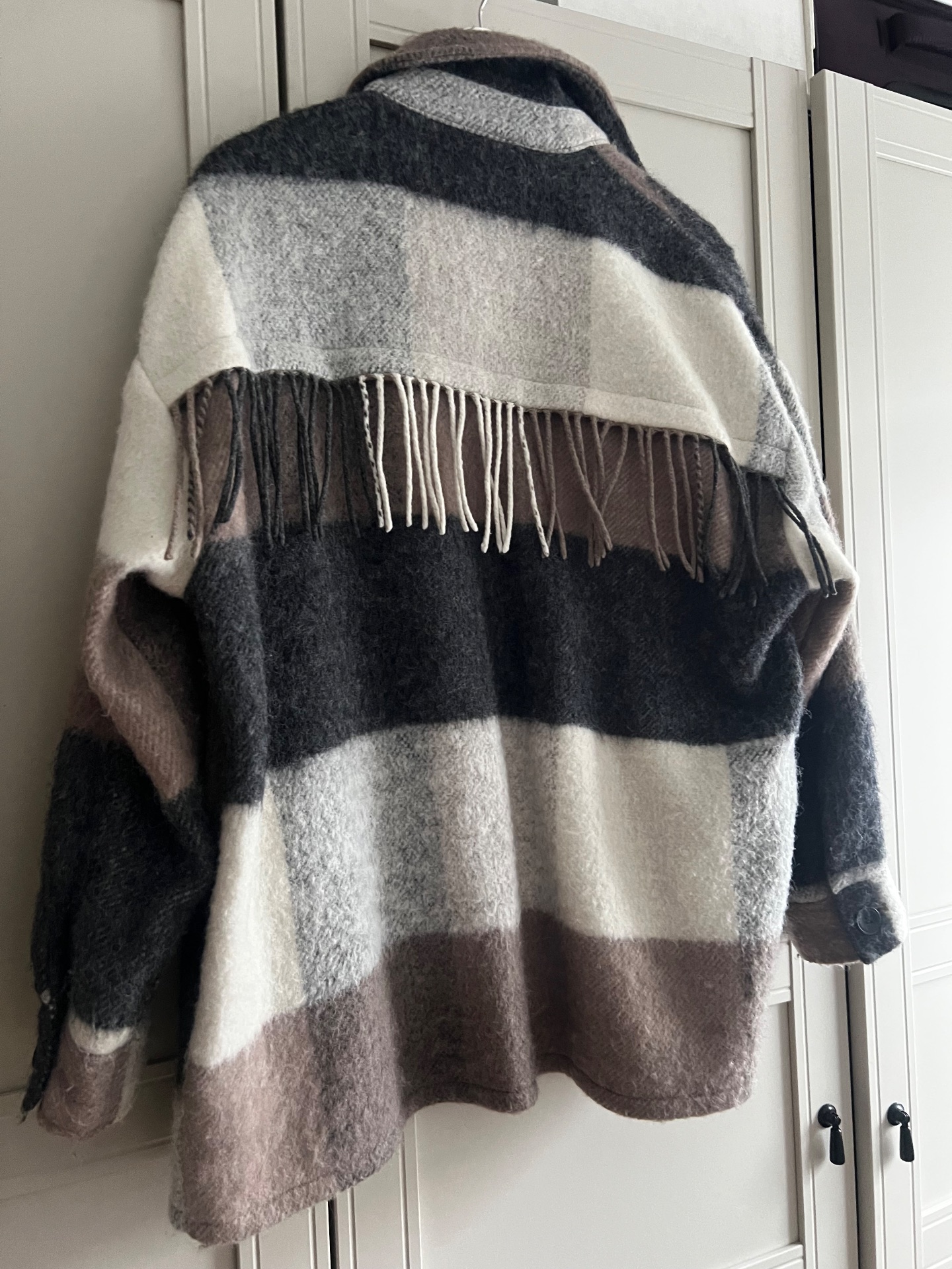 Zara oversized fringed plaid shacket size small