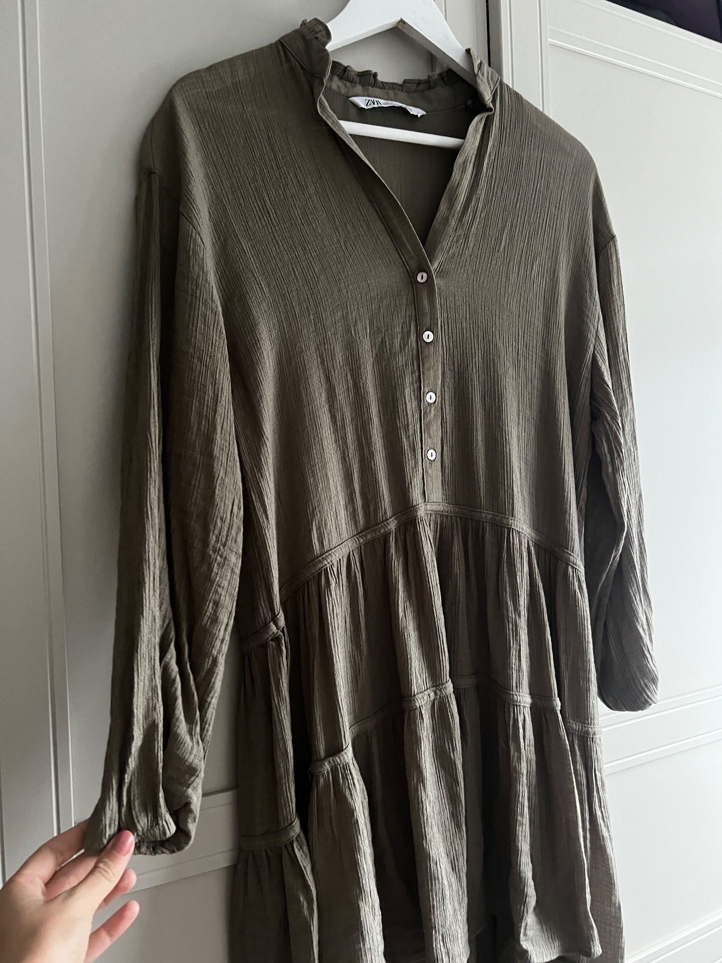 Zara olive tier smock dress size xs